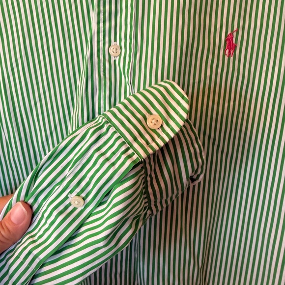 Ralph Lauren Men's Green and White Striped Shirt - Picture 6 of 9